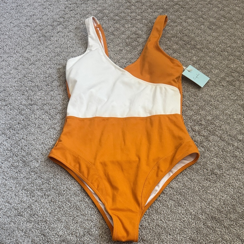 Cupshe Orange/White color block One Piece Swim